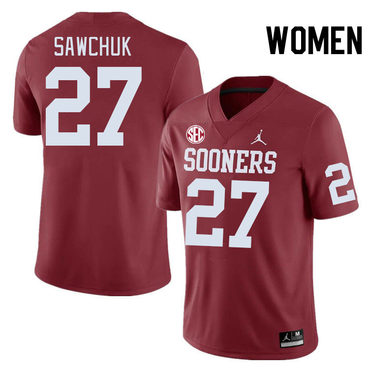 Women #27 Gavin Sawchuk Oklahoma Sooners 2024 SEC Conference College Football Jerseys-Crimson